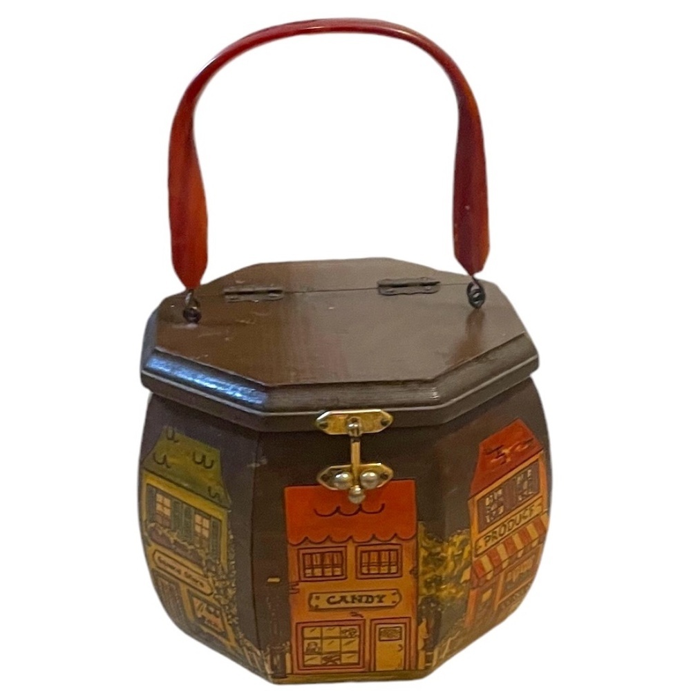 Vintage‎ Hand-Painted Wooden Octagon Box Purse
